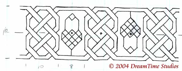 Original Embroidery Design of acorns in knots, &copy; 2004 Kimiko Small, DreamTime Studios. Permission given for Personal Use Only.